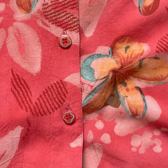Jams World Woman Hawaiian Print Short Sleeve Blouse Button Up Size M Orange Red - Picture 5 of 8